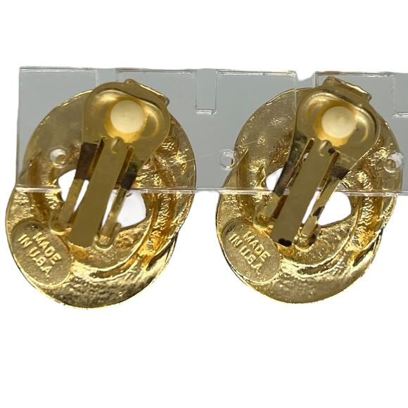 Vintage Enamel Clip-On Earrings, USA Green/Red/Blue/Gold 1" x 1.25" - Picture 5 of 5